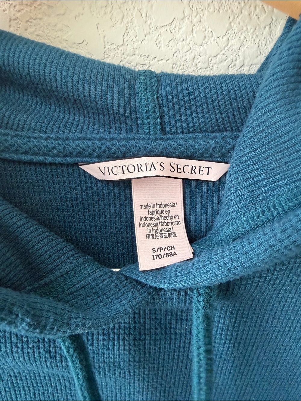 Victoria's Secret Teal Waffle-Knit Hooded Pullover - Picture 2 of 7